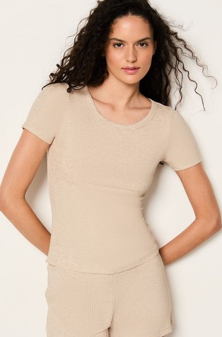 Colyn Short-sleeved Ribbed Cotton Blend T-shirt