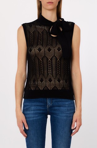 Luknjičasto pleten top s pentljo