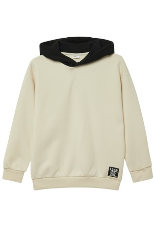 Cozy sweater with contrast hood and back print