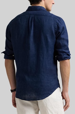 RALPH LAUREN Custom Fit Linen Shirt Newport Navy 2