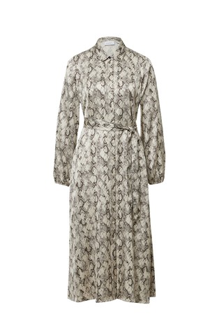 Satenasta srajčna obleka z živalskim vzorcem