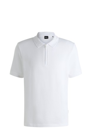 Cotton-blend polo shirt with seersucker structure