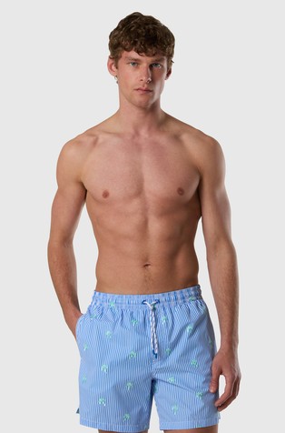 Embroidered pinstripe swim shorts