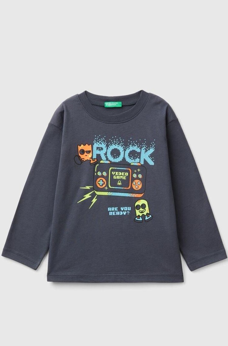 BENETTON Majica iz organskega bombaža s potiskom Črna - Black 