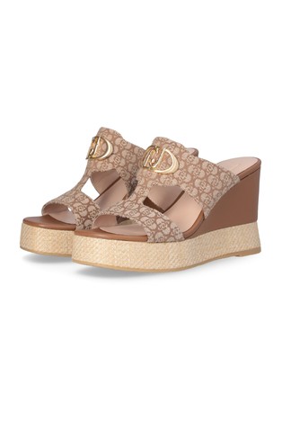 LIU JO Wedge mules with logo pattern Brown 2