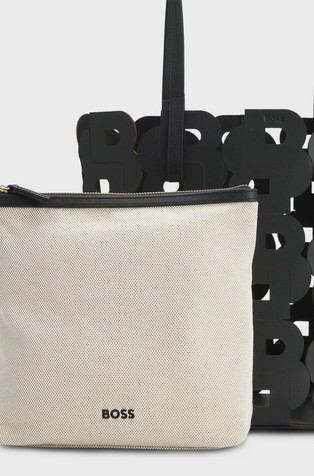 HUGO BOSS Usnjena torbica z dvojnimi B monogrami in dodatno notranjo torbico Črna - Black 4