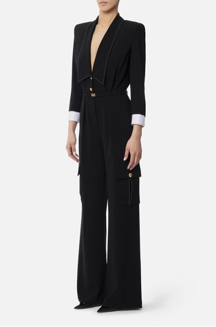 Crêpe jumpsuit with contrasting topstitching