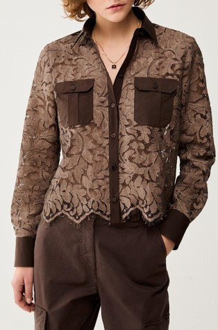 Čipkasta srajca z detajli iz poplina