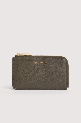 Metallic small leather card holder