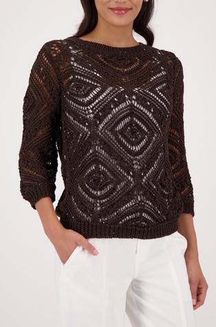 Luknjičasto pleten pulover z bleščicami