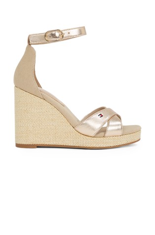 TOMMY HILFIGER Metallic Leather Wedge Espadrille Sandals Gold / Beige 3