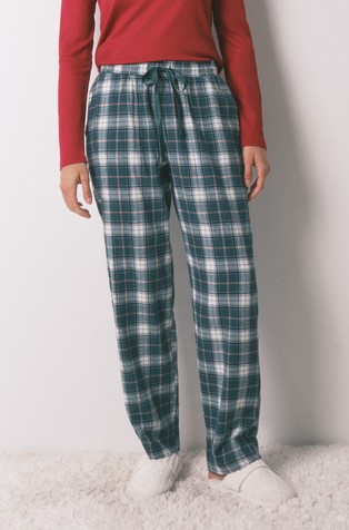 Long plaid flannel trousers