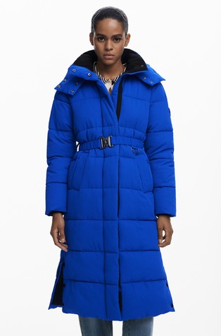 Long padded jacket with belt