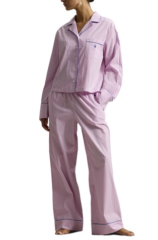 Srajčna pižama z dolgimi hlačami iz črtastega poplina