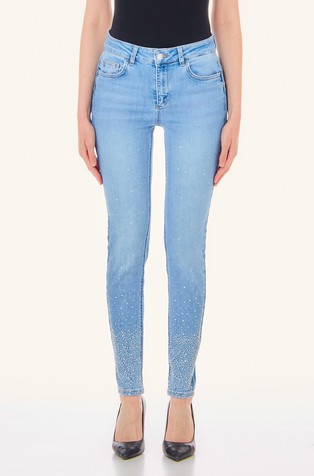 High-rise skinny jeans with gemstones