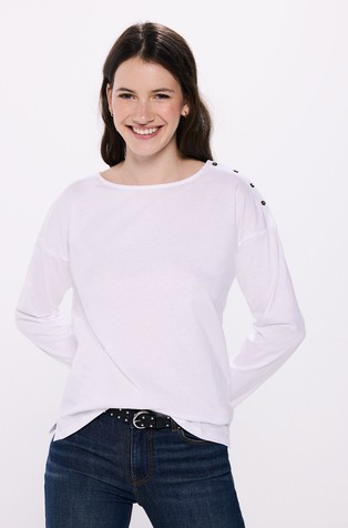Cotton long-sleeve tee with decorative buttons