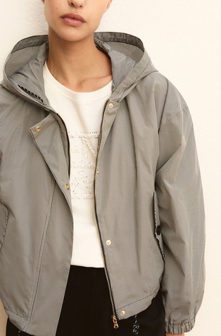 Micro-check hooded jacket
