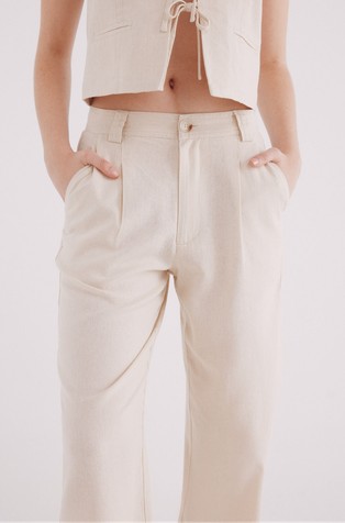 SPRINGFIELD Linen blend trousers with darts Beige 4