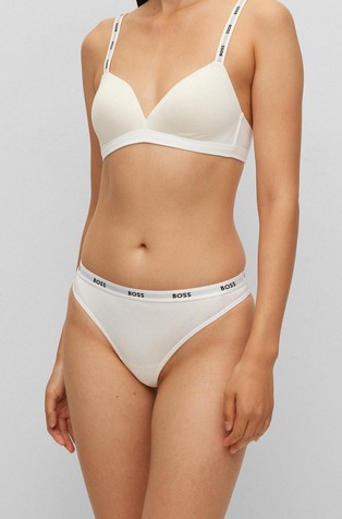 Low-rise thong with logo waistband