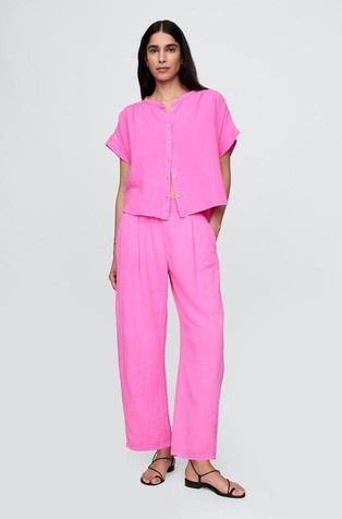 Crinkle Gauze Easy Barrel Pants
