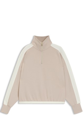 Pulover z delno zadrgo in kontrastnimi detajli