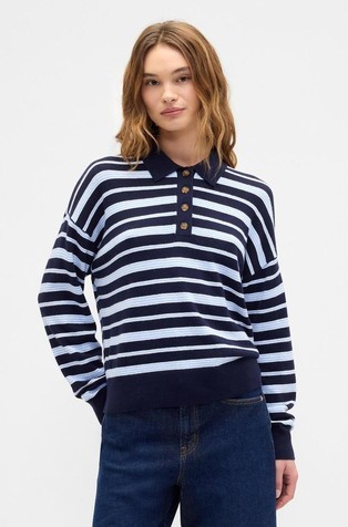 Ženski pleten pulover s polo ovratnikom