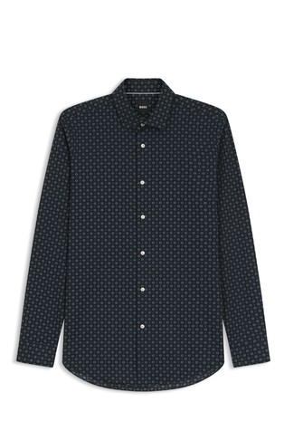 Slim-fit patterned shirt in stretch poplin