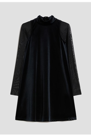 Velour dress with tulle sleeves