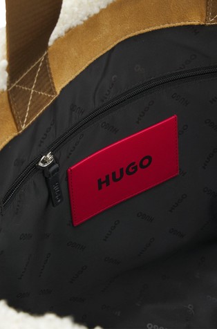 HUGO BOSS Tote torba iz umetnega semiša z obrobami iz umetnega kodrastega krzna Bež - Beige 4
