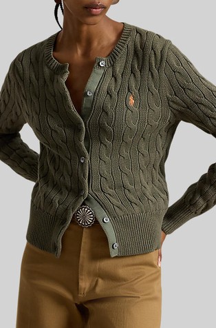 Cable-Knit Cotton Crewneck Cardigan