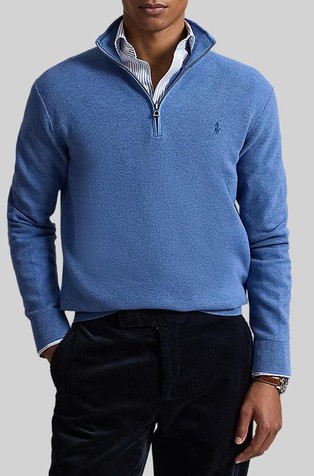 Mesh-knit Cotton Quarter-zip Sweater
