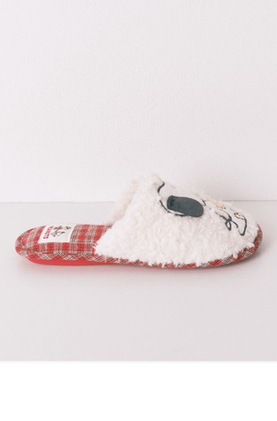 Snoopy plaid faux shearling slippers