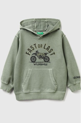 Bombažen pulover s kapuco in potiskom