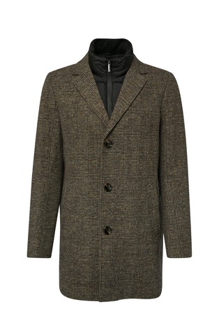 Karirast plašč z odstranljivim notranjim ovratnikom