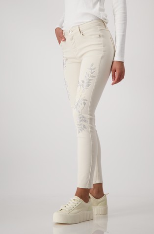 MONARI Skinny fit embellished trousers in stretch cotton Sandshell 2