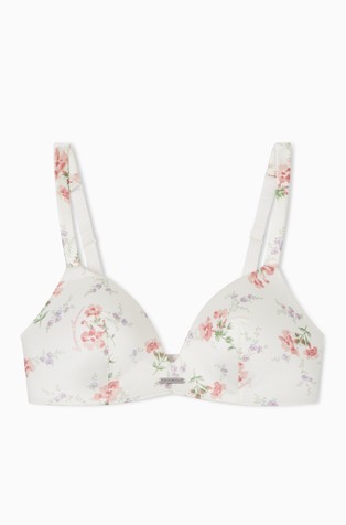 Podložen triangel modrček iz satenaste mikrofibre s cvetličnim vzorcem