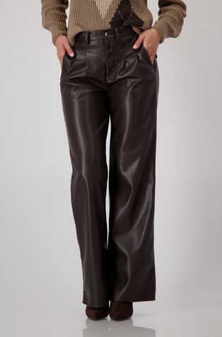 Imitation leather wide-leg trousers