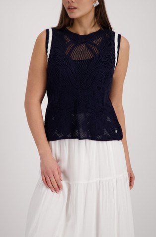 Luknjičasto pletena majica brez rokavov