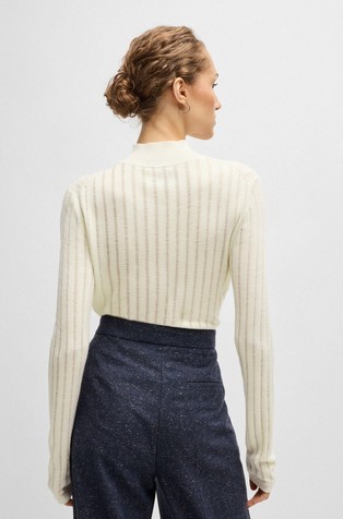 HUGO BOSS Virgin-wool sweater with structured stripes White 2
