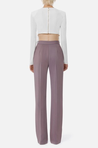 ELISABETTA FRANCHI Velvet crop sweater with beads White 2
