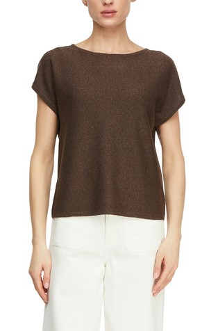 Pleten pulover s kratkimi rokavi iz bleščeče preje