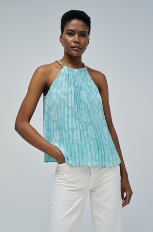 Pleated top with jacquard flowers
