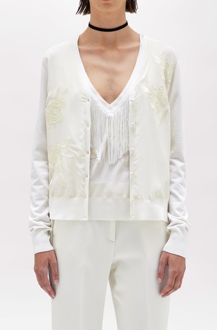 Cardigan with embroideries and tassels