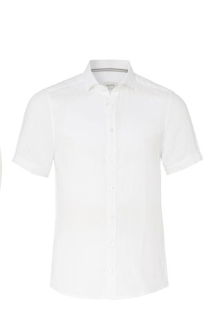 Casual fit short-sleeved linen shirt