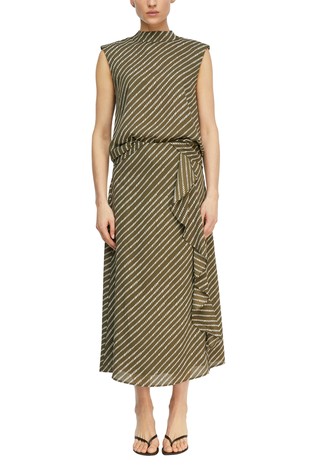 Črtasto midi krilo z naborkom