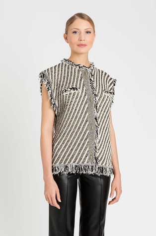 Jacquard knit sleeveless top with fringes