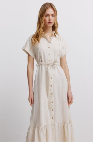 Midi shirt dress in linen blend