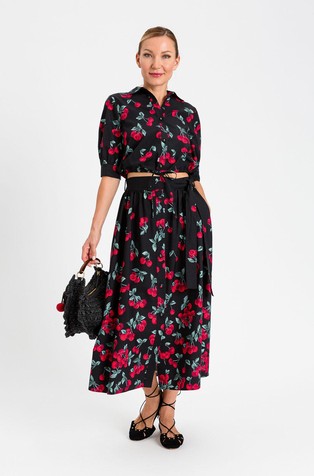 Midi krilo iz poplina z vzorcem češenj