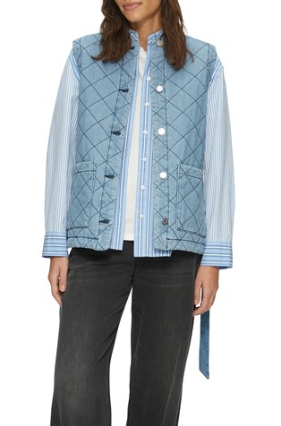 Relaxed fit prešit denim brezrokavnik z umetnim polnilom