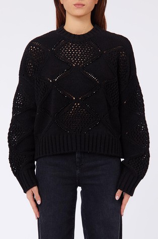 Openwork Knit Sweater With Rhinestones